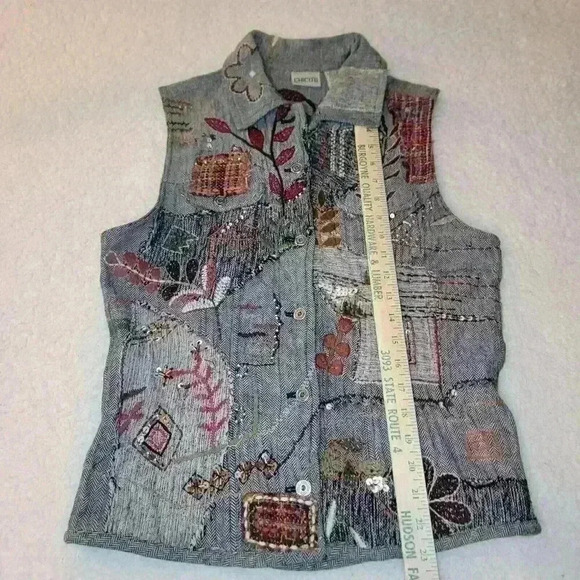 Chicos Vest Small Patchwork Embroidered Sashiko Eccentric Boho Friends 90s Art - Picture 9 of 16